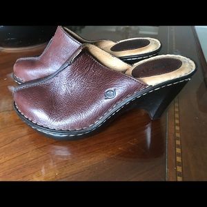 Born brown leather clogs with 3” heel